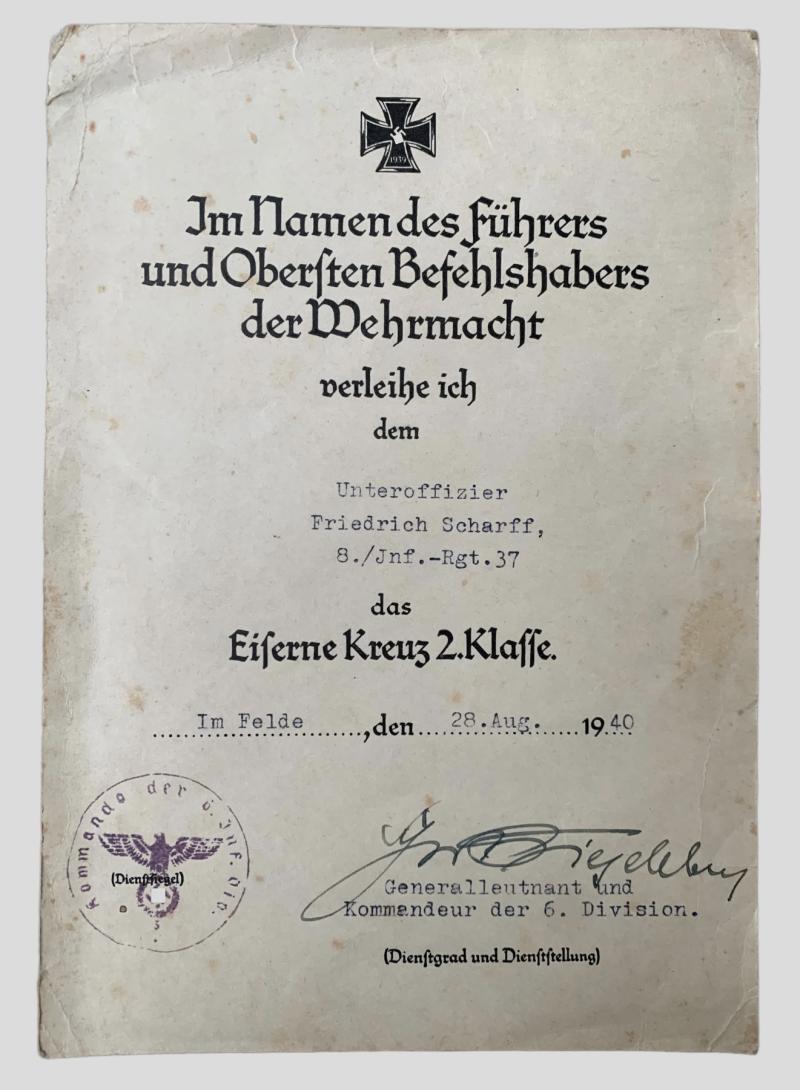 German WWII Award/Document