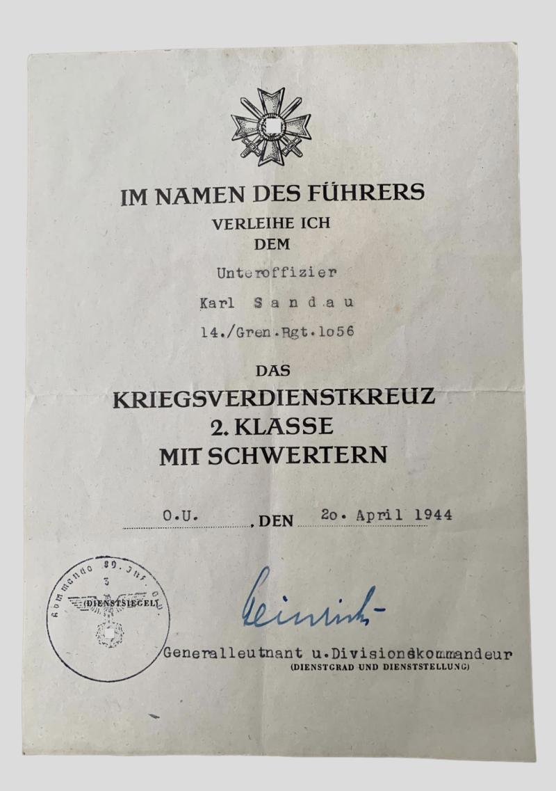 German WWII Award/Document